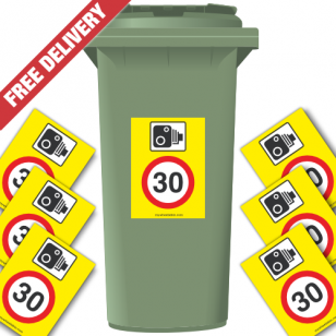 Speed Camera 30 mph Speed Reduction Wheelie Bin Stickers